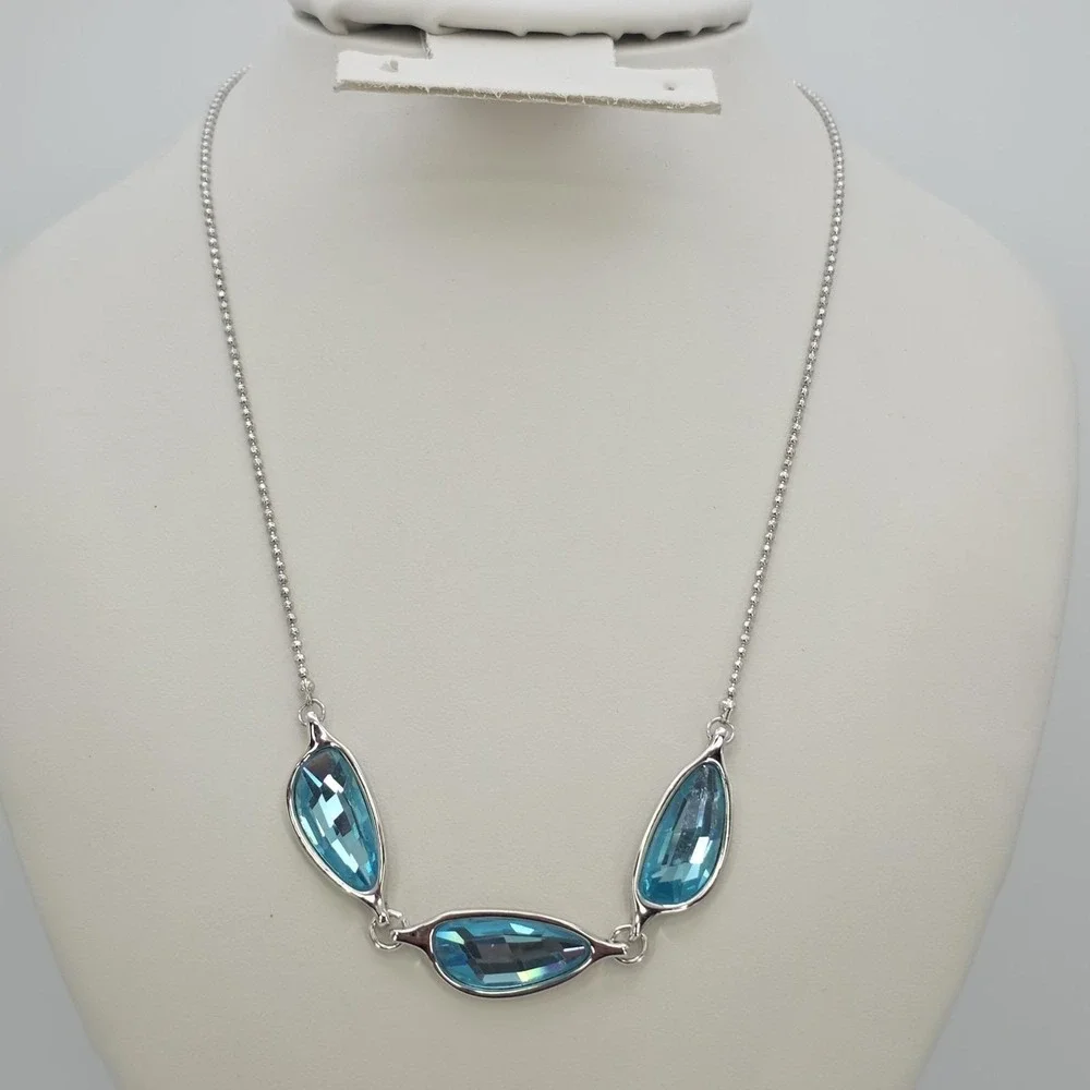 Vtg SWAROVSKI Crystal Necklace Blue Rhodium Plate Ball Chain 20" FREE $HIPPING!! - Picture 3 of 10